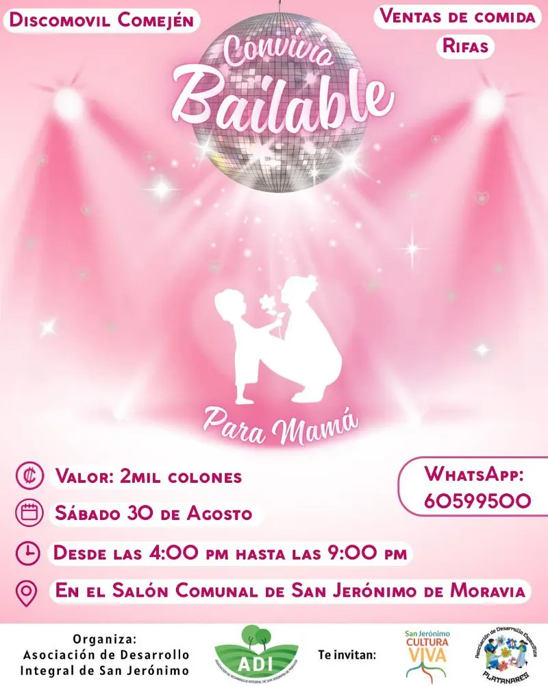 Que hacer hoy en Costa Rica: El sábado 30 de agosto celebrá a mamá con un convivio bailable en San Jerónimo de Moravia.