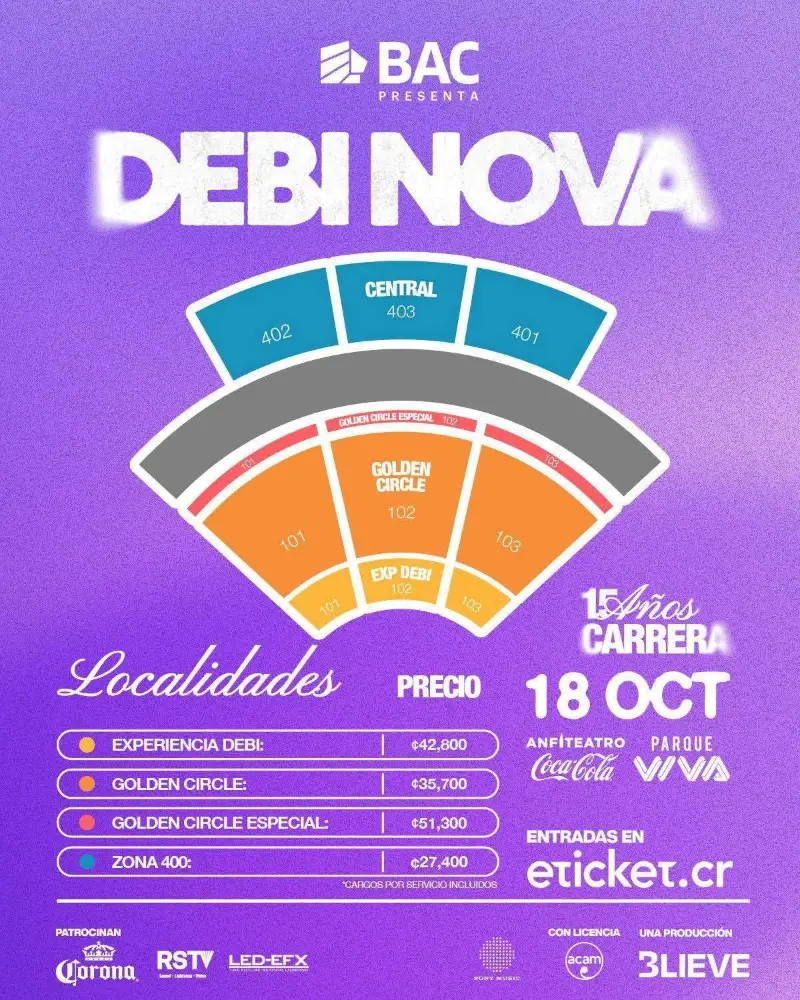 Que hacer hoy en Costa Rica: Debi Nova celebra sus 15 años de carrera con un concierto especial el 18 de octubre en el Anfiteatro Coca-Cola del Parque Viva.